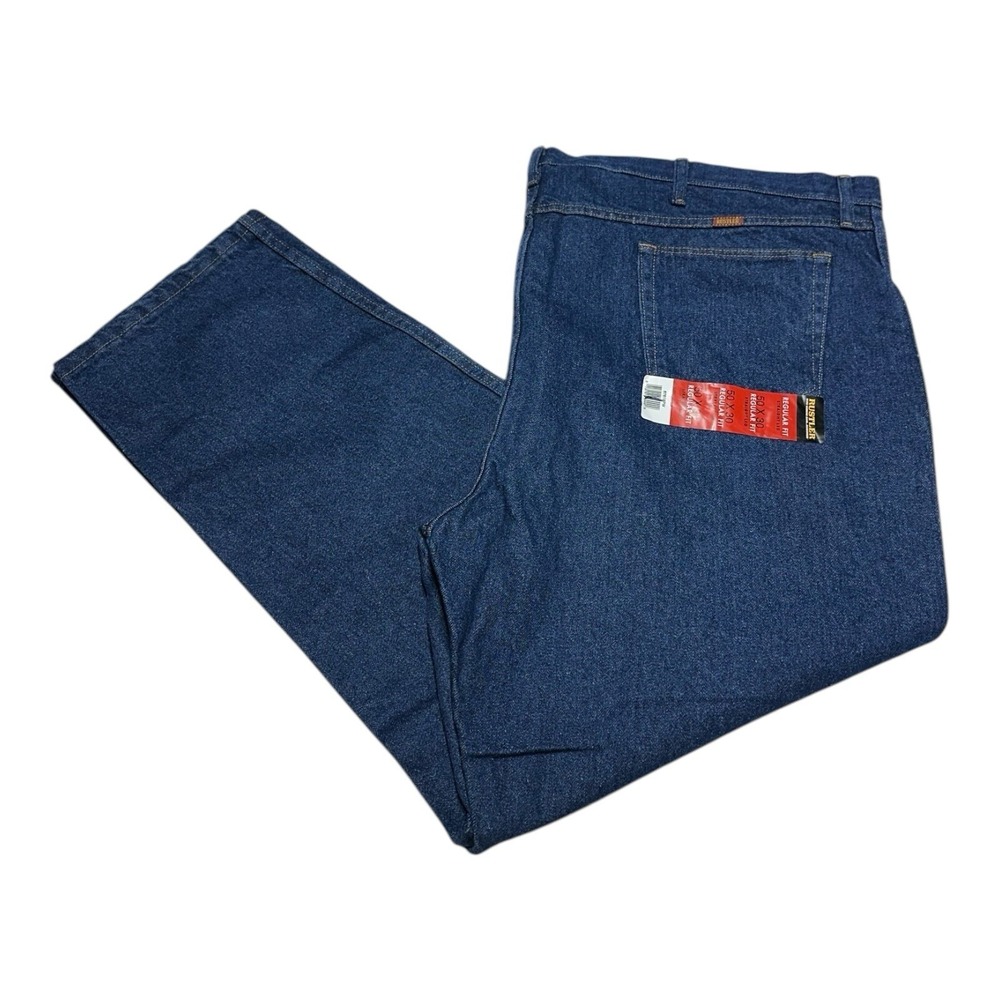 Rustler Regular Fit Straight Leg Jeans Mens 50x30 Blue Denim Dark Wash Workwear
